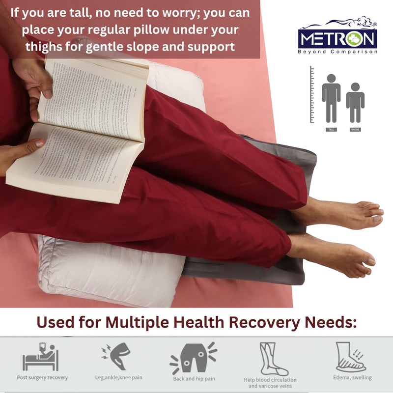 METRON Leg Elevation Bed Wedge Pillow for Varicose Veins Leg Elevation Support for Sleeping Reduce Swelling Improve Circulation Orthopedic Leg Pillow Washable Cover Foam - Image 4