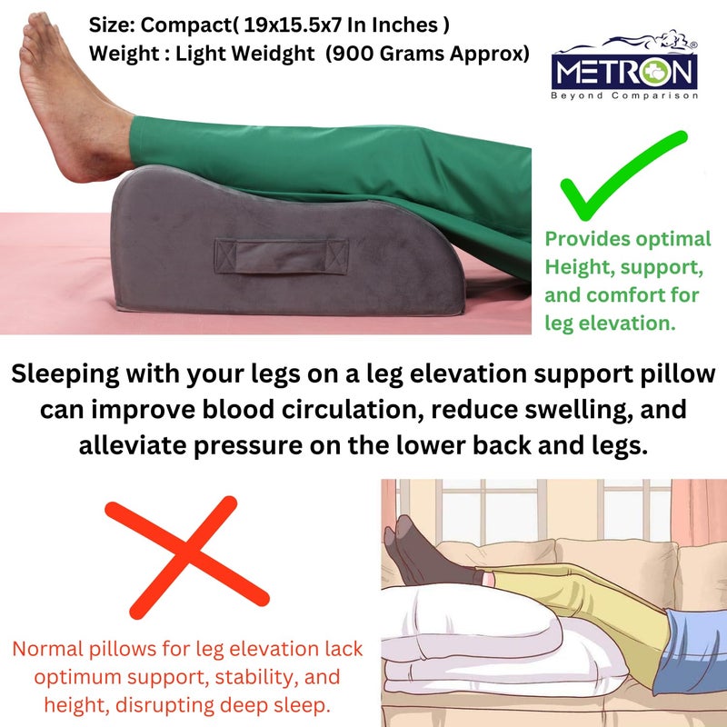 METRON Leg Elevation Bed Wedge Pillow for Varicose Veins Leg Elevation Support for Sleeping Reduce Swelling Improve Circulation Orthopedic Leg Pillow Washable Cover Foam - Image 3