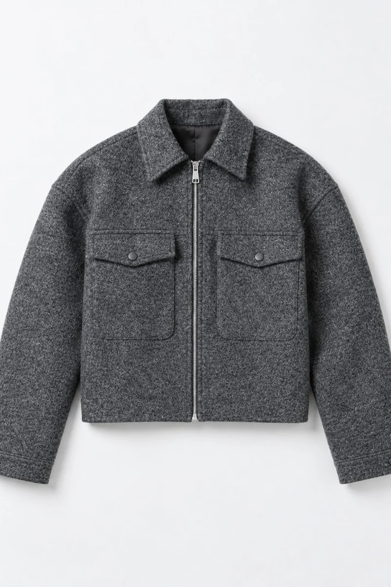 Hiccup Grey Textured Jacket with Pocket Detail for Women | Best Price UAE
