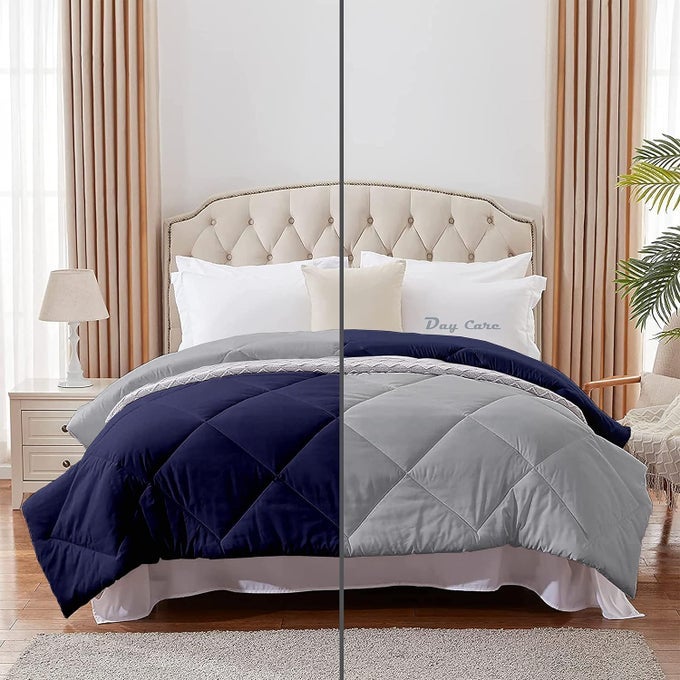 KING SIZE COMFORTER FOR WINTER 300 GSM REVERSIBLE MICROFIBER SOFT COZY DIAMOND STITCH QUILT 92 X 106 INCHES233CM X 269CM COMFORTER KING SIZESILVERNAVY BLUE