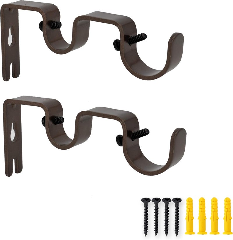 AddGrace 2 PCS Double Curtain Rod Bracket Heavy Duty Curtain Rod Holders for 1" and 5/8" Drapery Pole Adjustable Wall Mounted Drapery Pole Brackets for Living Room Bedroom Brown - Image 1