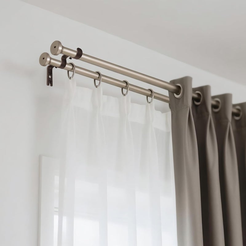 AddGrace 2 PCS Double Curtain Rod Bracket Heavy Duty Curtain Rod Holders for 1" and 5/8" Drapery Pole Adjustable Wall Mounted Drapery Pole Brackets for Living Room Bedroom Brown - Image 5