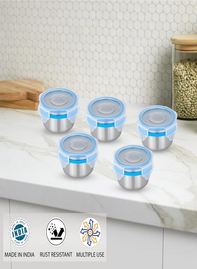 STEELLOCK Stainless Steel Airtight Container with Lid | Leakproof, BPA-Free | Multipurpose Food Storage Containers/Tiffin/Dabba for Office, School & Kitchen | SL-1101-set of 5, 150ml each, Blue - Image 4