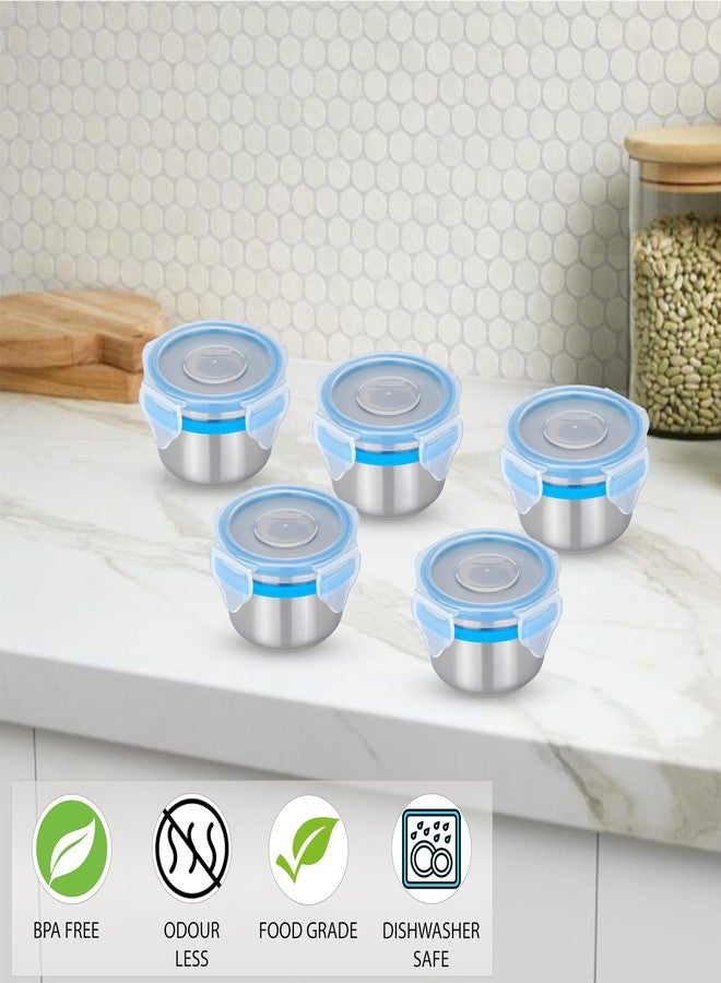 STEELLOCK Stainless Steel Airtight Container with Lid | Leakproof, BPA-Free | Multipurpose Food Storage Containers/Tiffin/Dabba for Office, School & Kitchen | SL-1101-set of 5, 150ml each, Blue - Image 3