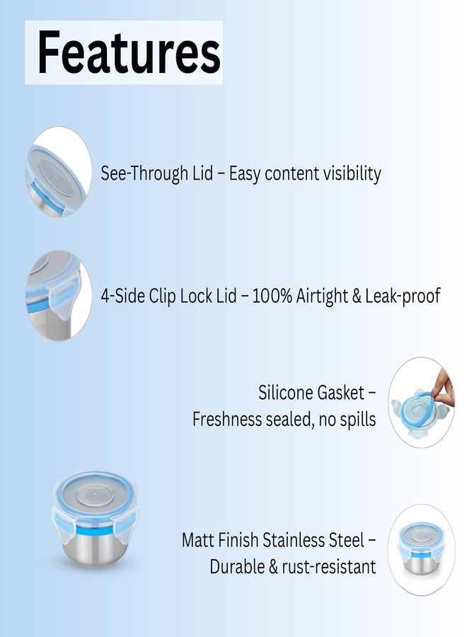STEELLOCK Stainless Steel Airtight Container with Lid | Leakproof, BPA-Free | Multipurpose Food Storage Containers/Tiffin/Dabba for Office, School & Kitchen | SL-1101-set of 5, 150ml each, Blue - Image 5