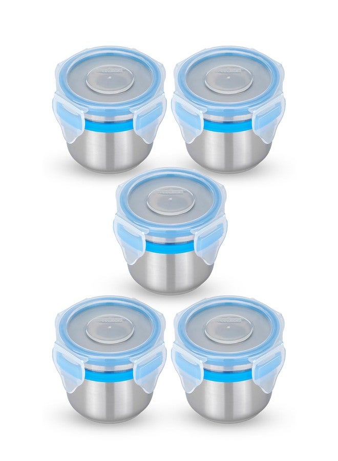 STEELLOCK Stainless Steel Airtight Container with Lid | Leakproof, BPA-Free | Multipurpose Food Storage Containers/Tiffin/Dabba for Office, School & Kitchen | SL-1101-set of 5, 150ml each, Blue - Image 1