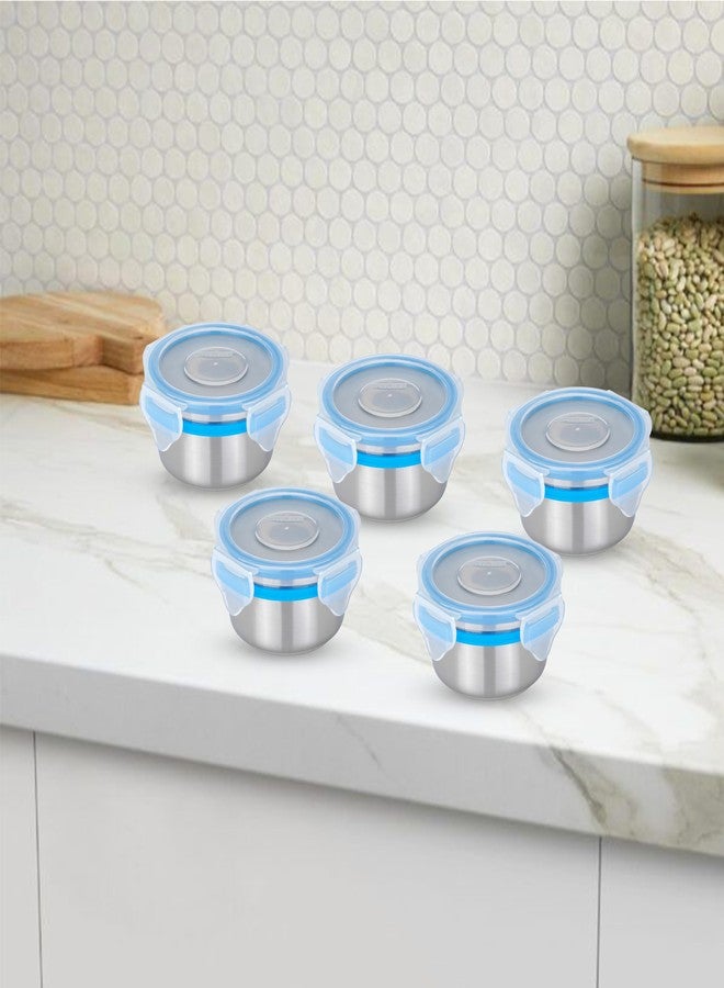 STEELLOCK Stainless Steel Airtight Container with Lid | Leakproof, BPA-Free | Multipurpose Food Storage Containers/Tiffin/Dabba for Office, School & Kitchen | SL-1101-set of 5, 150ml each, Blue - Image 2