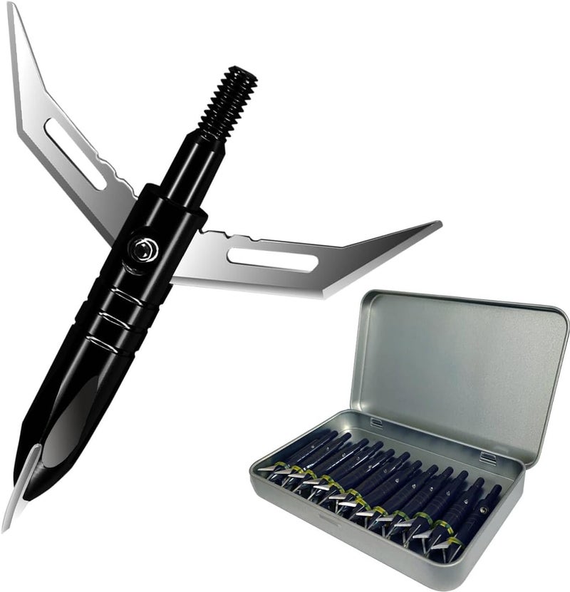 e5e10 12pcs Hunting Broadheads 100 Grain Archery Broadheads 420 Stainless Steel Higher Hardness 2-Blades + 1 pc Broadhead Case for Arrowheads - Image 1