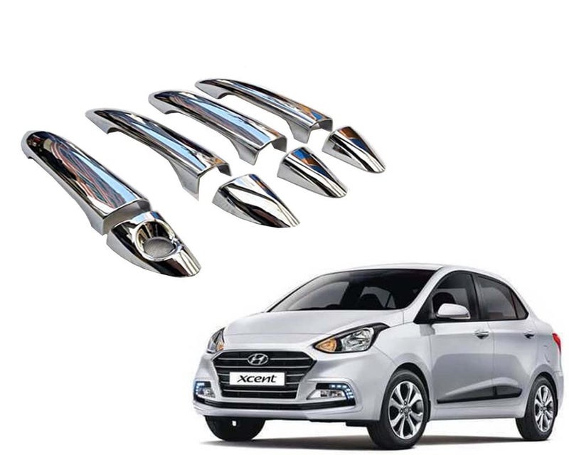 Auto E-Shopping Car Handle Latch Cover Scratch Guard Chrome Finish Front Rear Compatible for Hyundai Xcent 2014 Models Set of 4 Pieces - Image 1