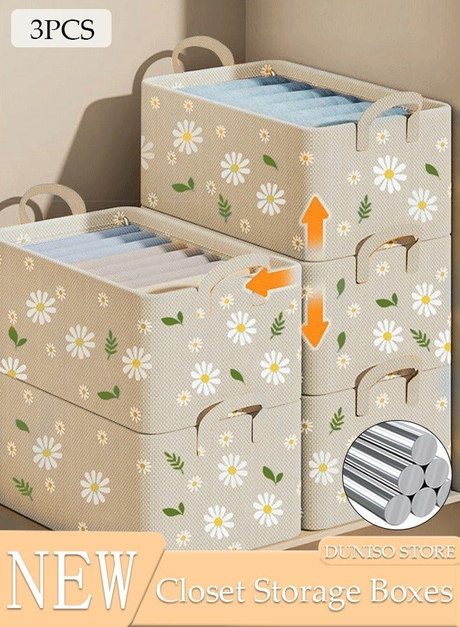 DUNISO 3PCS Wardrobe Clothes Organizer with Portable Handle Steel Frame Support Large Capacity Closet Storage Organizer for Clothes Jeans Washable Closet Storage Boxes Storage Bin for Home Office - Image 1