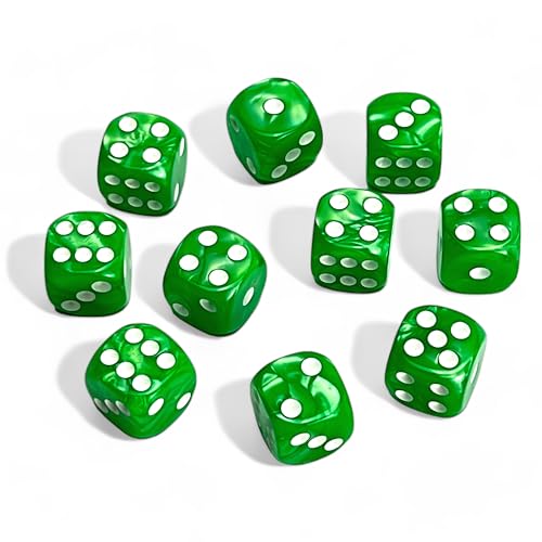Luck Lab 10Piece Acrylic D6 Dice Pack Green Pearl 16mm Hexahedron for RPG MTG DND Table Games - Image 5