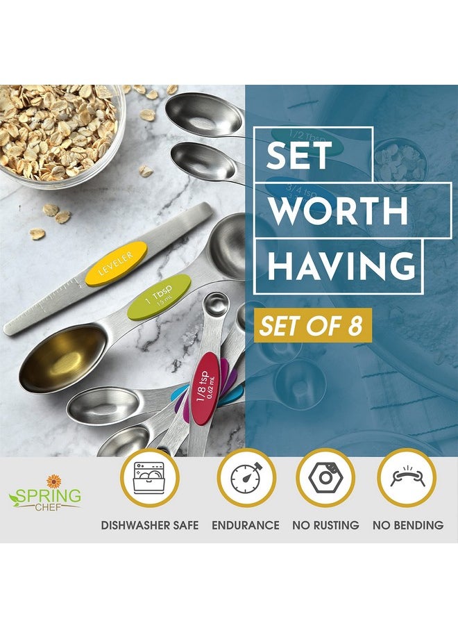 Spring Chef Spring Chef Stainless Steel Magnetic Measuring Spoons Set with Strong Magnets, Heavy Duty Metal Kitchen Gadgets for Baking & Cooking, Fits in Most Kitchen Spice Jars, Multicolor, Set of 8 with Leveler  - Image 2