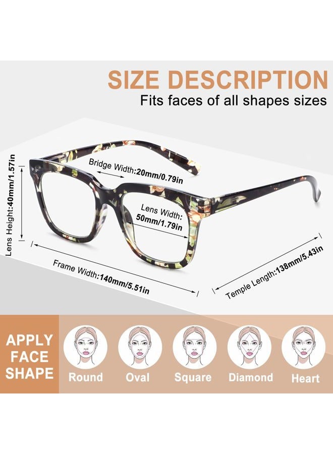 CHOFILORD 6 Pack Fashion Reading Glasses for Women Men Blue Light Blocking Oversized Square Readers with Spring Hinge (6 Pack Colorful C, 1.75, x) - Image 3
