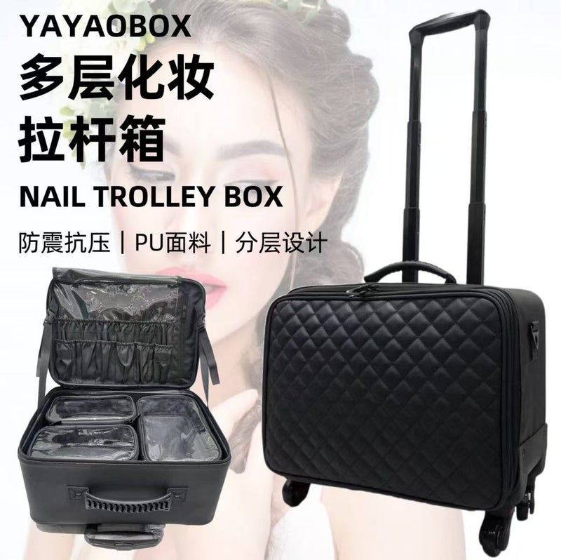 Professional Trolley Bag Height Makeup Artist Oxford Cloth Cosmetic Case Large Capacity Travel Portable Universal Wheel Multi-Layer Partition - Image 2