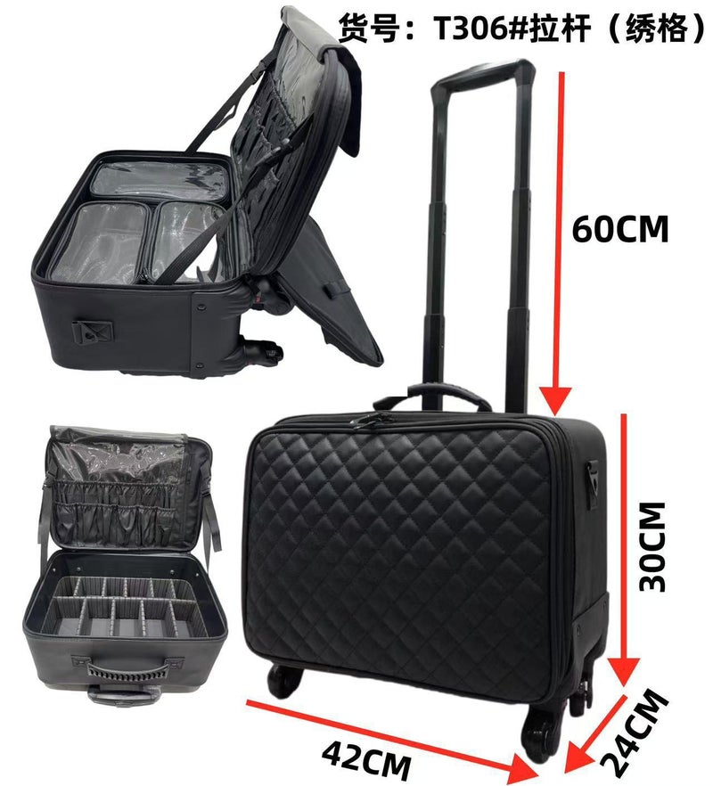 Professional Trolley Bag Height Makeup Artist Oxford Cloth Cosmetic Case Large Capacity Travel Portable Universal Wheel Multi-Layer Partition - Image 1