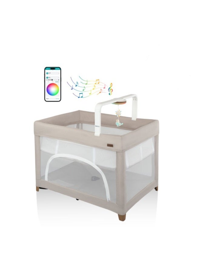 Evenflo - Eris One-Hand Playard With Bassinet - Coastal Coffee - Image 1