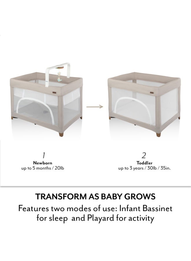 Evenflo - Eris One-Hand Playard With Bassinet - Coastal Coffee - Image 2