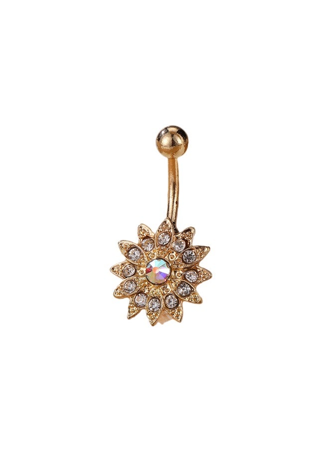 Stainless Steel Flower Piercing Navel Gemstone Belly Ring - Image 1