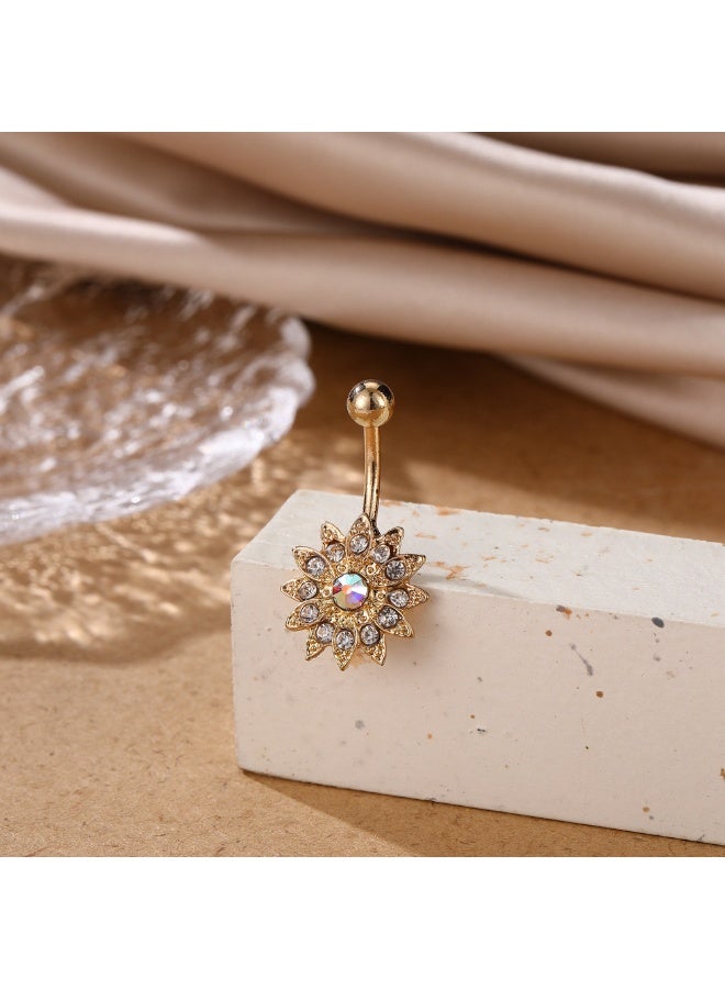 Stainless Steel Flower Piercing Navel Gemstone Belly Ring - Image 2