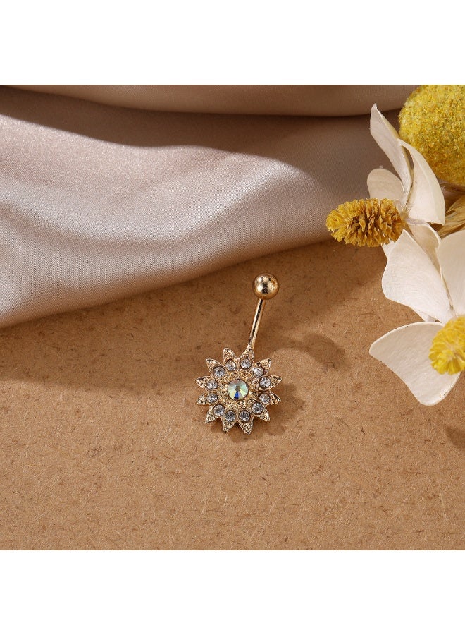 Stainless Steel Flower Piercing Navel Gemstone Belly Ring - Image 3