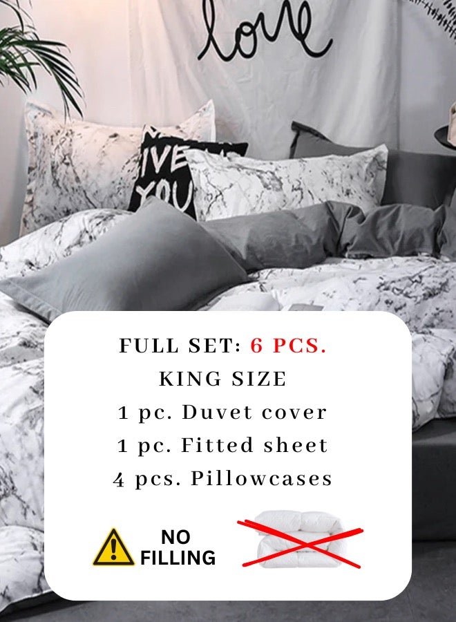 LUNA Home King-Size 6-Piece Marble Duvet Cover Set. Reversible Bedding Ensemble in Grey and White. - Image 2