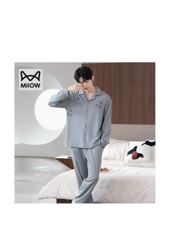 MIIOW - Cotton Pajamas Men's Oversized Loose Long Sleeved High-End Home Suit Set - Image 1