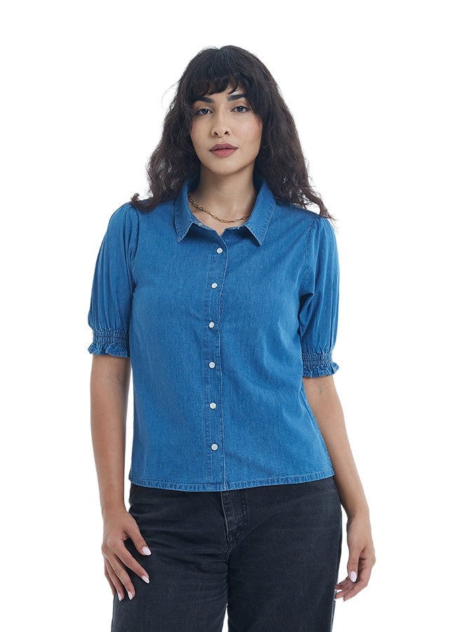 ASHARAE Women's Short Sleeve Button Down Denim TopComfortable Material, Breathable Daily Wear, Casual Fashion Outfit, Special Occasion Outfit, Trendy & Chic Apparel - Image 1