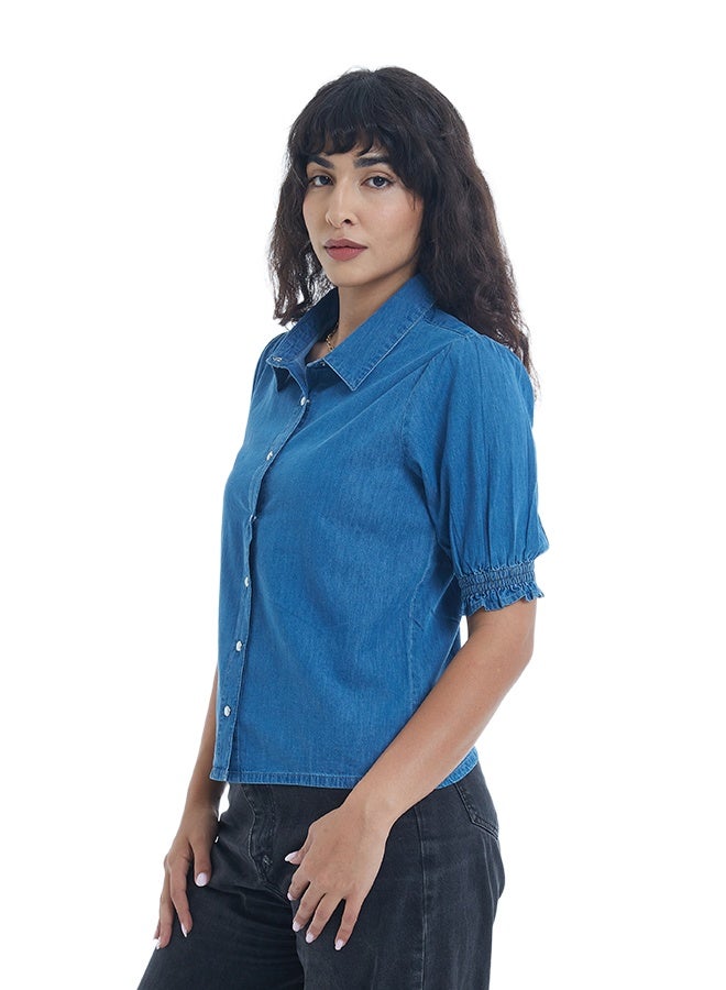 ASHARAE Women's Short Sleeve Button Down Denim TopComfortable Material, Breathable Daily Wear, Casual Fashion Outfit, Special Occasion Outfit, Trendy & Chic Apparel - Image 2
