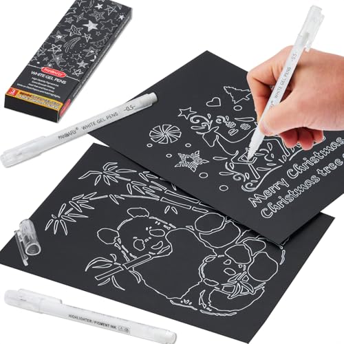 PANDAFLY أقلام جيل باندا فلاي البيضاء، 0.5 مم نقطة دقيقة غير شفافة، قلم حبر أرشيفي لتدوين الملاحظات، الفن، أو الرسم - هدايا للفنانين، هدايا العطلات ومشاريع DIY، عبوة 3 أقلام - Image 5