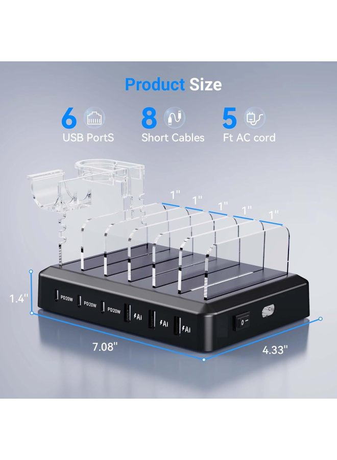The Multi-port Wireless Charger Is Suitable For Apple Samsung Mobile Phone Tablet Watch Headset Six-in-one Wireless Charger-Color:Black  - Image 1