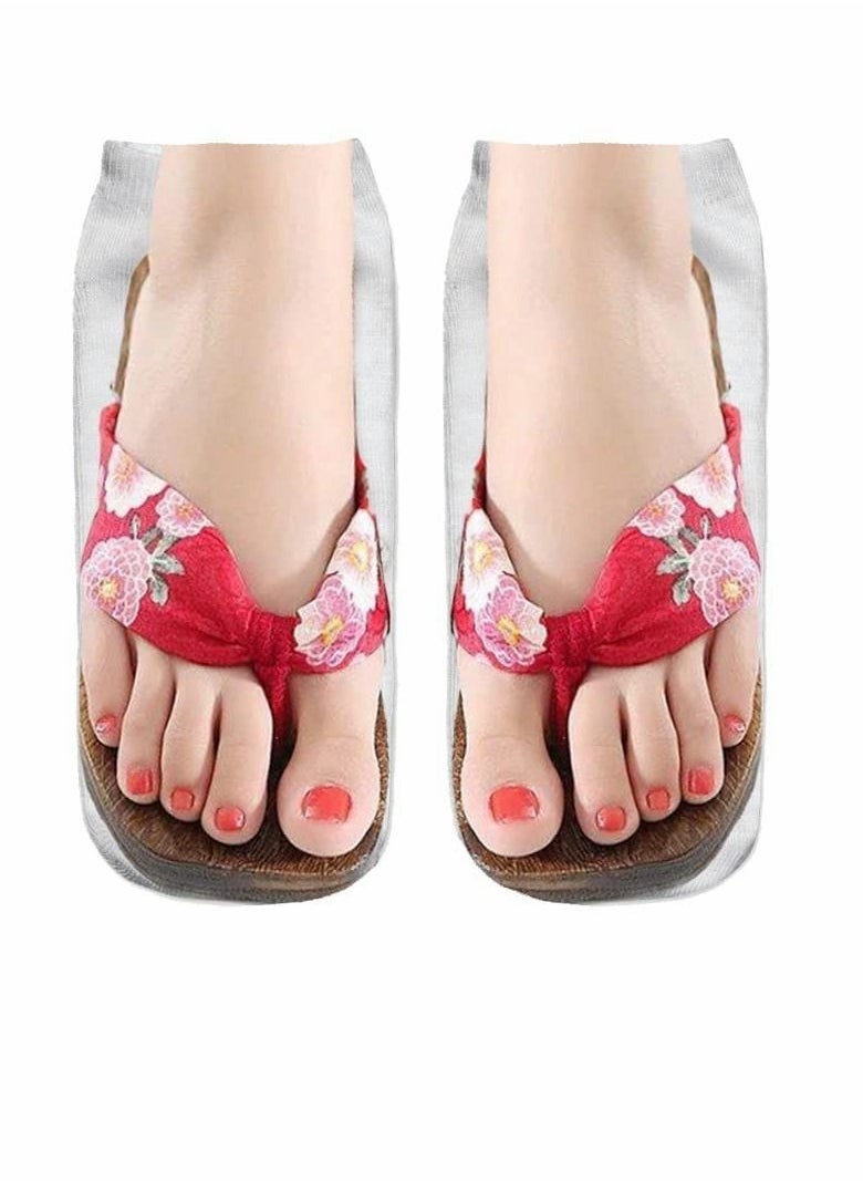 3D Pattern Socks, 3 Pairs Printed Flip Flop Funny Hidden Socks