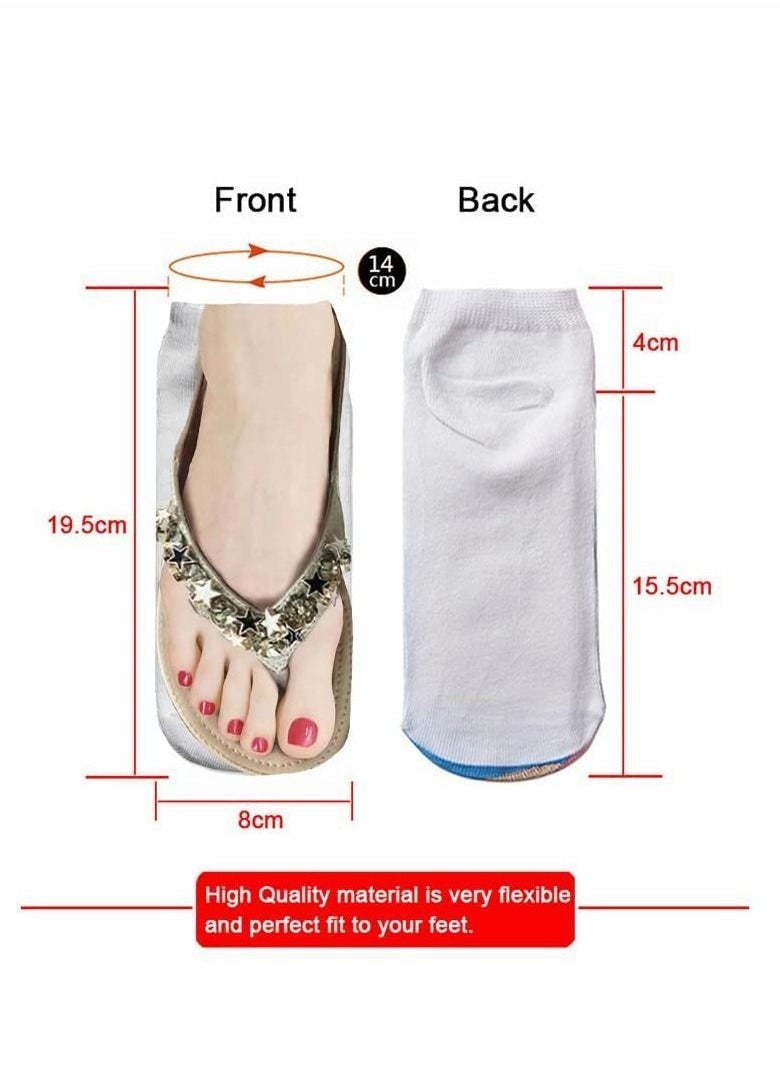 3D Pattern Socks, 3 Pairs Printed Flip Flop Funny Hidden Socks