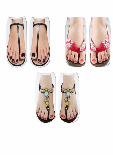 3D Pattern Socks, 3 Pairs Printed Flip Flop Funny Hidden Socks