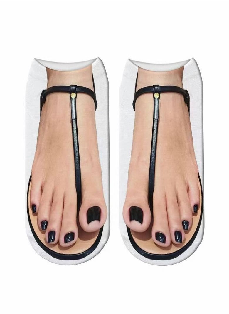 3D Pattern Socks, 3 Pairs Printed Flip Flop Funny Hidden Socks