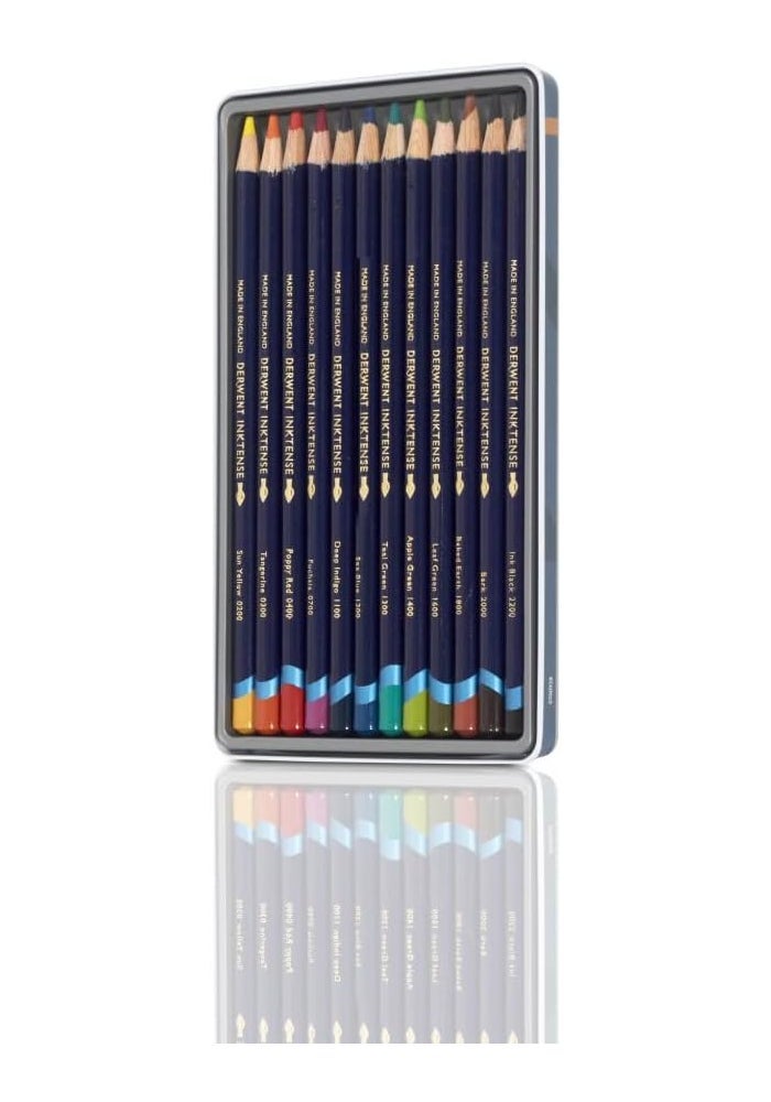 Derwent INKTENSE Colored Pencil Set - 12 Watercolor Ink Pencils in Metal Tin - Image 2