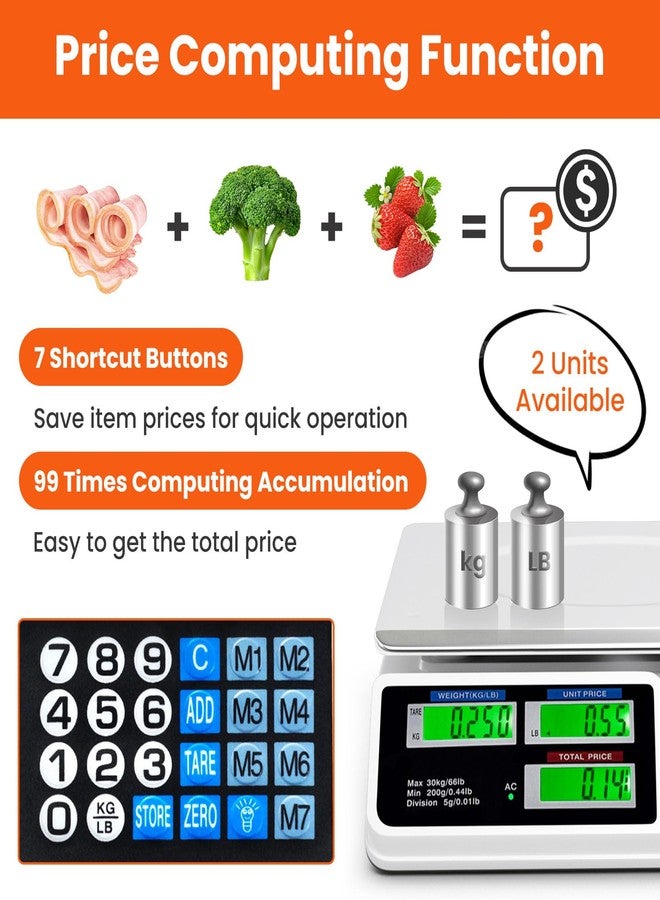 Giantex Price Computing Scale, 66 lbs LCD Digital Commercial Food Meat Produce Weighing Scale in lb & kg, Stainless Steel Electronic Kitchen Scale for Farmers Market, Retail Outlets, Meat Shop - Image 3