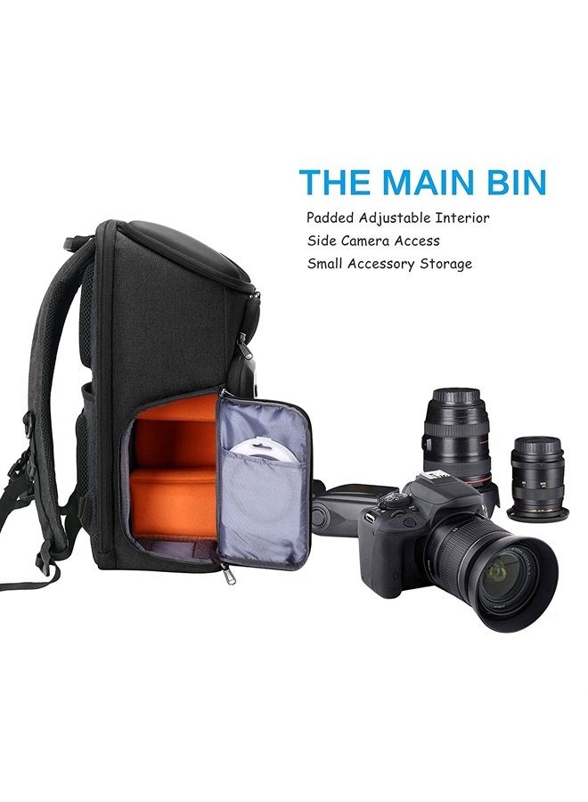 Mosiso حقيبة ظهر كاميرا، حقيبة كاميرا مقاومة للماء بحجم 17.3 بوصة لكاميرات DSLR/SLR/مرآة مع حافظة صلبة أمامية وفتحة لابتوب وحامل ثلاثي الأرجل وغطاء مطر متوافق مع كانون/نيكون/سوني، رمادي فضائي - Image 4