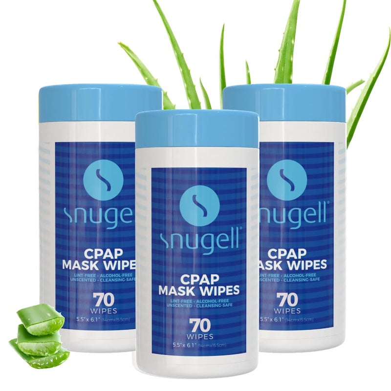 Snugell Unscented CPAP Mask Wipes 3 Canisters 70 Wipes Each 100 Soft Cotton SkinSafe with Aloe Vera Lint Alcohol Free Perfect for Cleaning CPAP Masks Tubes and Devices - Image 3
