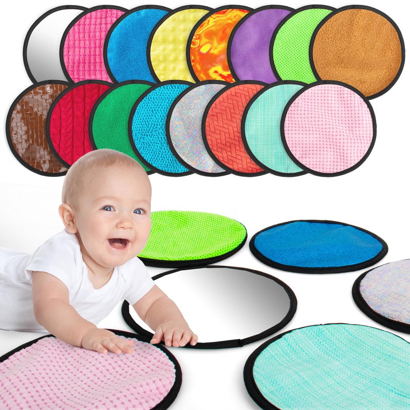 16 Set Round Sensory Mini Mats Textured Sensory Tiles Sensory Toys for Autistic Children Babies and Toddlers with Sensory Issues Tactile Sensory Walls Sensory Mats for Fidgeting Activity Round