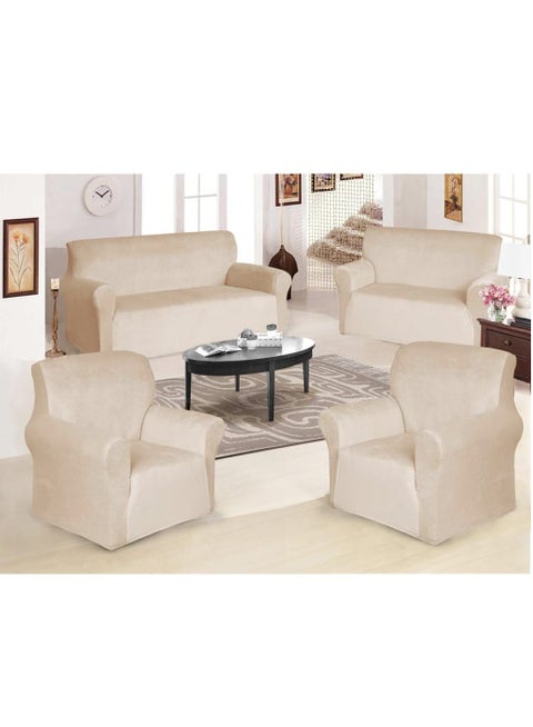Sofa Cover Velvet 4-Pieces Set of 7-Seater (3+2+1+1) Super Stretchable Anti-Wrinkle Slip Resistant Furniture Protector