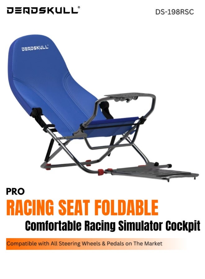DEADSKULL Racing Seat, Unique Foldable Design, Full Adjustable, Up to 120kg Weight Capacity, Compatible with Most Steering Wheels & Pedal Sets - Blue - Image 1