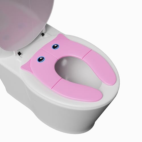 TECHHARK® Baby Potty Training Toilet Seat for Boys And Girls Kids, Non-Slip with Splash Guard, Fits Round & Oval Toilets, (TRAVEL PINK) - Image 1