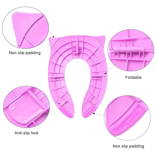 TECHHARK® Baby Potty Training Toilet Seat for Boys And Girls Kids, Non-Slip with Splash Guard, Fits Round & Oval Toilets, (TRAVEL PINK) - Image 4