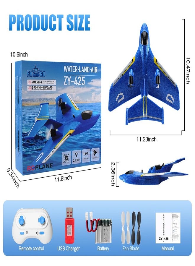 RoofWorld RC Water Plane,RC Airplane for Water Land and Air, Remote Control Airplane Flying Fighter Toys,2.4GHz 6-axis Gyro Stabilizer RTF Glider Aircraft Jet for Kids Adults Beginners Boys (Blue) - Image 2