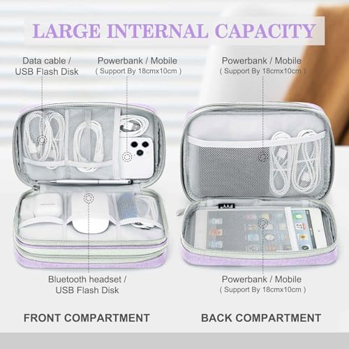FYY Electronic Organizer, Large Travel Cable Organizer Bag Pouch Electronic Accessories Carry Case Portable Waterproof Double Layers All-in-One Storage Bag for Cable, Cord, Charger, Light Purple - Image 3