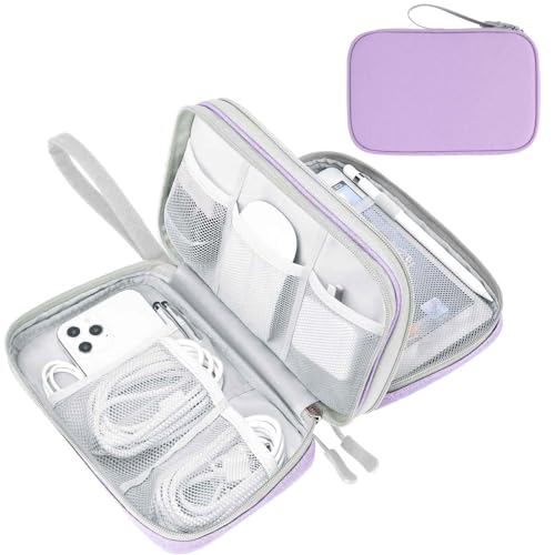 FYY Electronic Organizer, Large Travel Cable Organizer Bag Pouch Electronic Accessories Carry Case Portable Waterproof Double Layers All-in-One Storage Bag for Cable, Cord, Charger, Light Purple - Image 1
