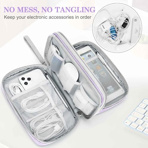 FYY Electronic Organizer, Large Travel Cable Organizer Bag Pouch Electronic Accessories Carry Case Portable Waterproof Double Layers All-in-One Storage Bag for Cable, Cord, Charger, Light Purple - Image 5