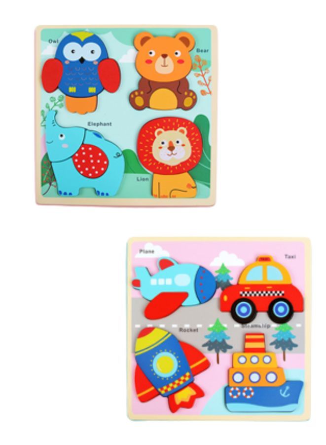2 Pcs Big size Wooden Puzzles for Toddlers Baby Wood Animal Toys for Kids Jigsaw Puzzle Learning Educational Toys for Toddlers, Vehicles and Forest - Image 1