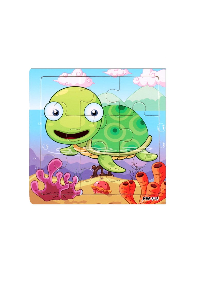 Children's Educational Wooden Cartoon Sea Turtles Jigsaw Puzzles Suitable Gift 14.8CM*14.8CM Bag Pack