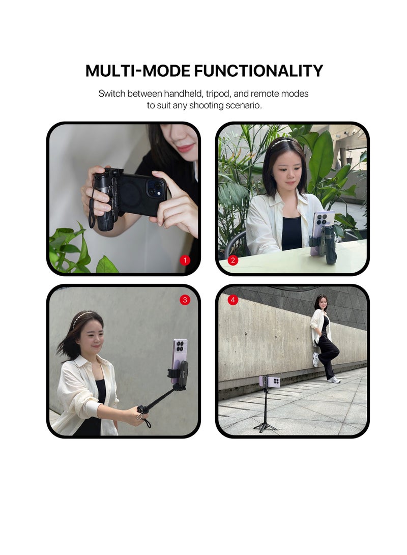 FANTECH Pocket Phone Tripod for Video Vlog Recording, Mini Portable Multi-Function Selfie Stick with Remote Control Photo Function, Retractable Handheld Phone Tripod Stand - Image 5